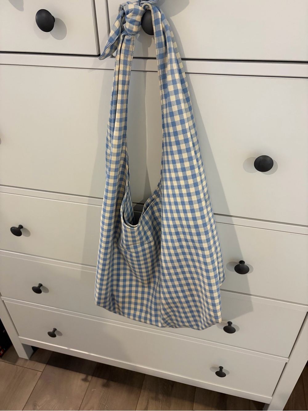 Target Blue and Cream Gingham Shoulder Bag with Tied Strap